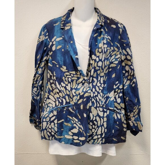 Coldwater Creek Blazer Jacket S Coastal Blue Linen Blend Beach Light Weight - Picture 1 of 9